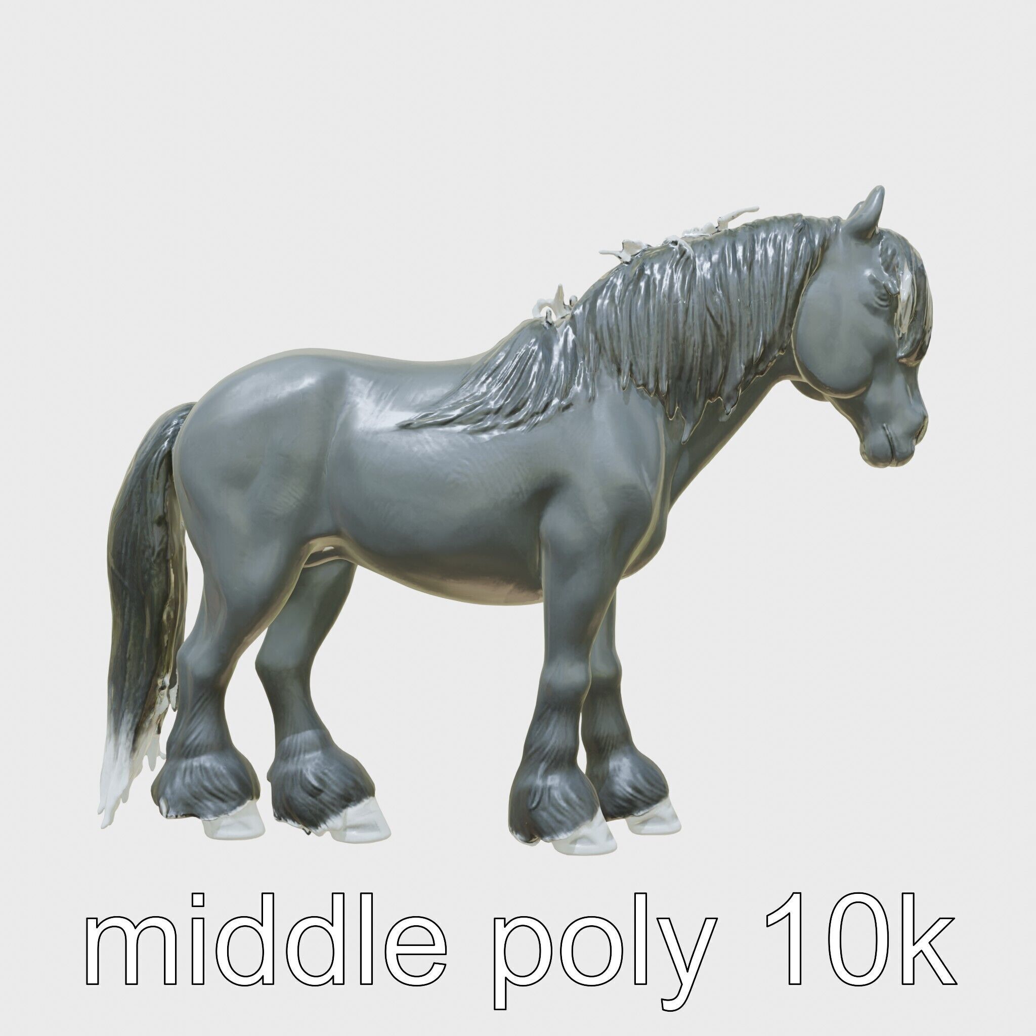 Black Clydesdale Horse 3D Model with Dark Coat Low-poly 3D model_2