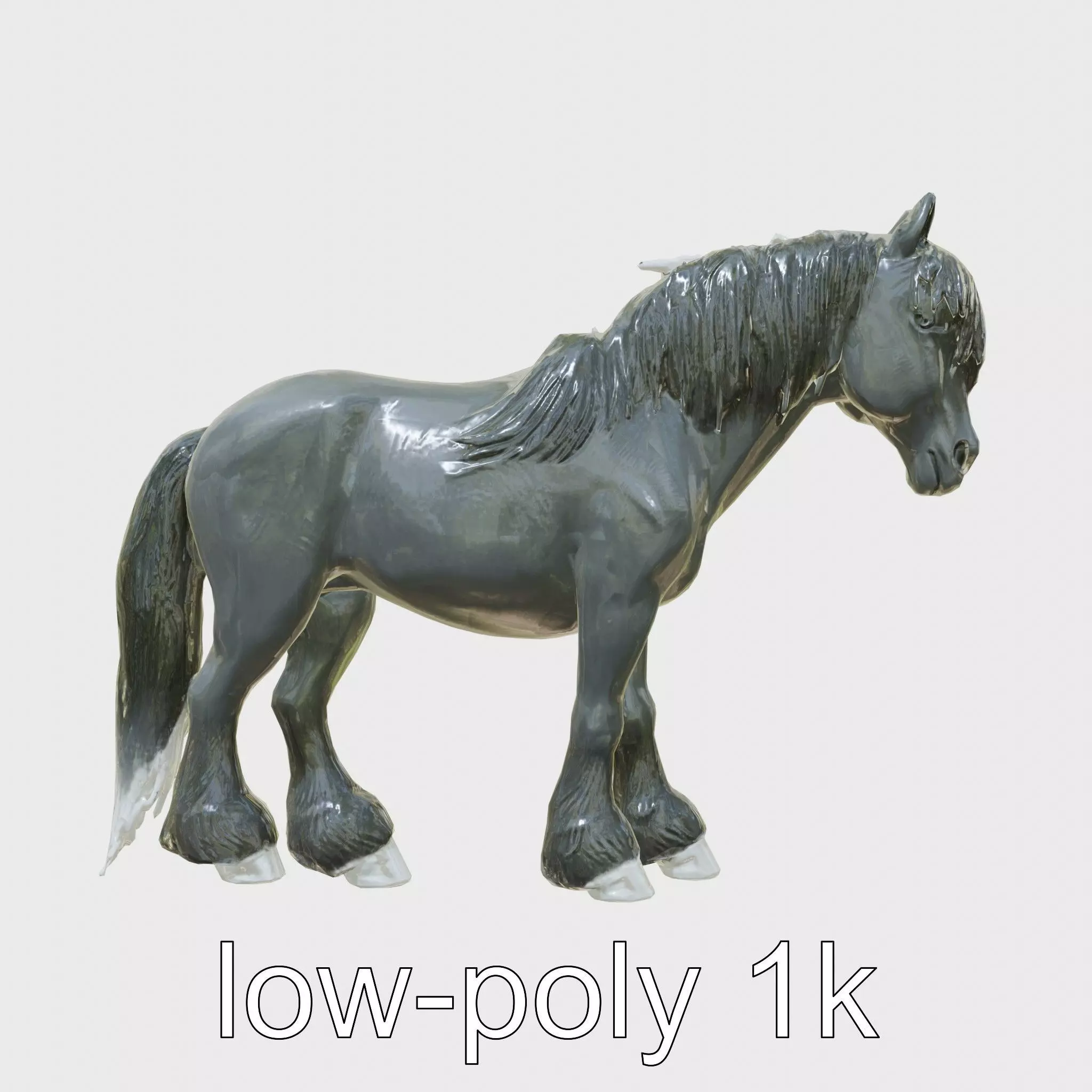 Black Clydesdale Horse 3D Model with Dark Coat Low-poly 3D model_0