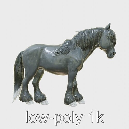 Black Clydesdale Horse 3D Model with Dark Coat Low-poly 3D model