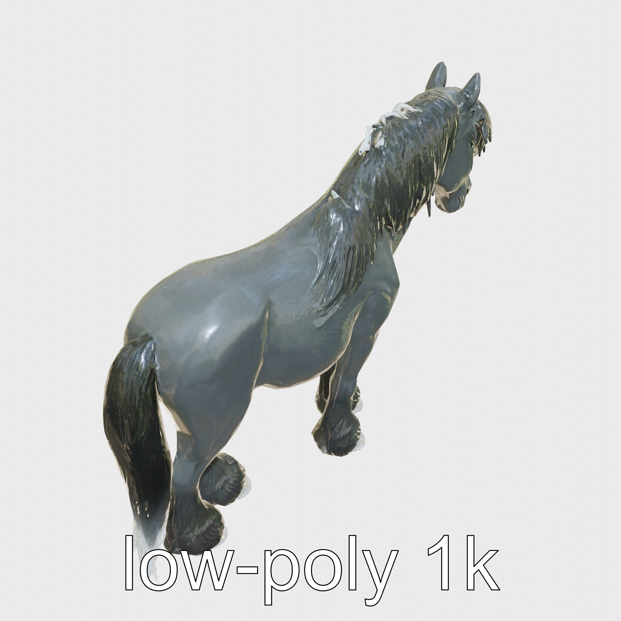 Black Clydesdale Horse 3D Model with Dark Coat Low-poly 3D model_14
