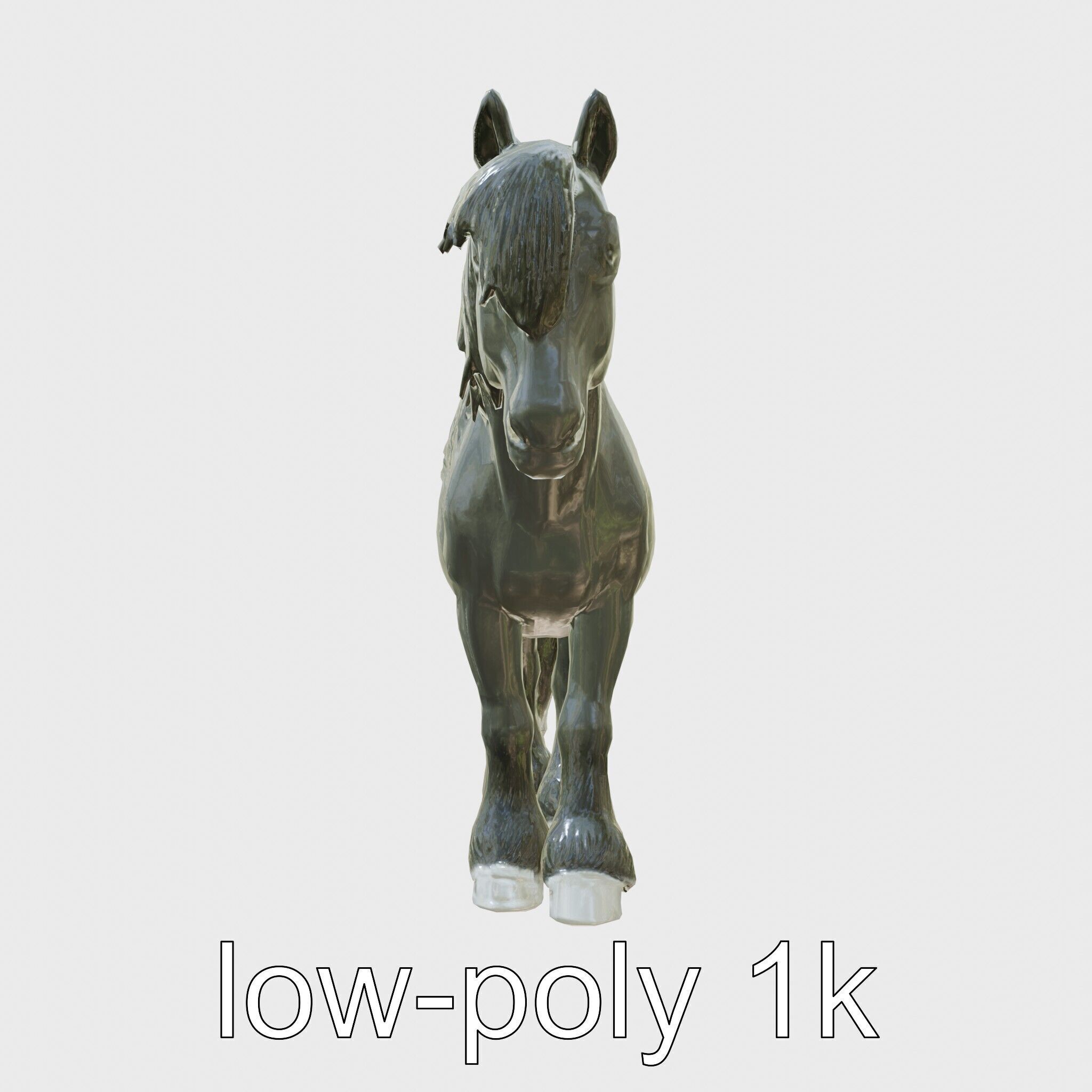 Black Clydesdale Horse 3D Model with Dark Coat Low-poly 3D model_19