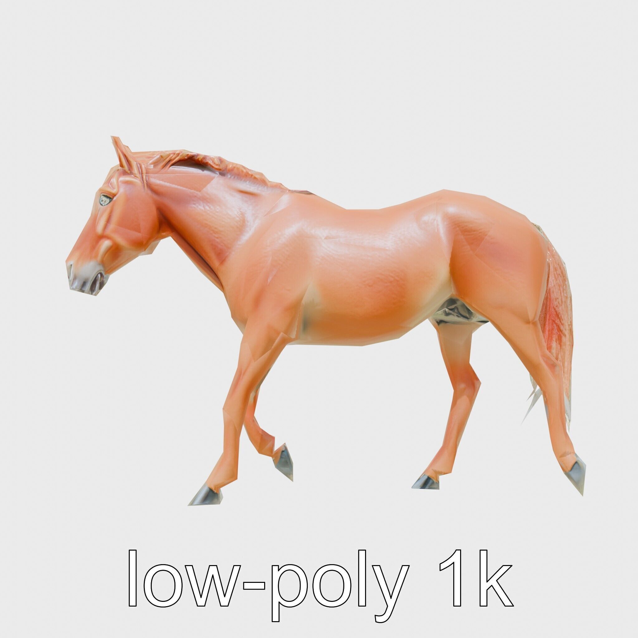 Chestnut Warmblood Horse with Energetic Performance Low-poly 3D model_19