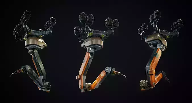 Next generation four-way axis robotic arm Low-poly 3D model