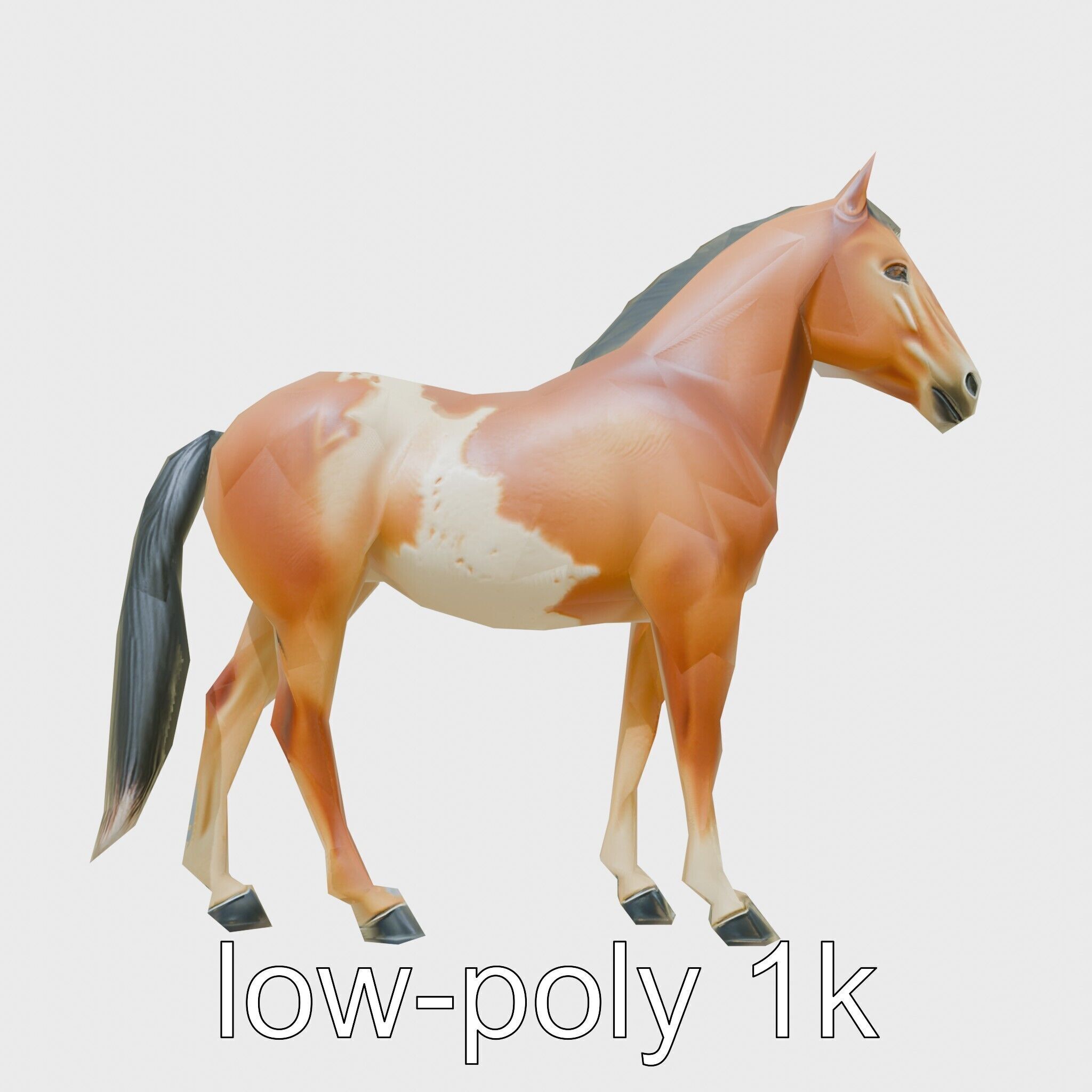 Dun Quarter Horse 3D Model with Primitive Markings Low-poly 3D model_4
