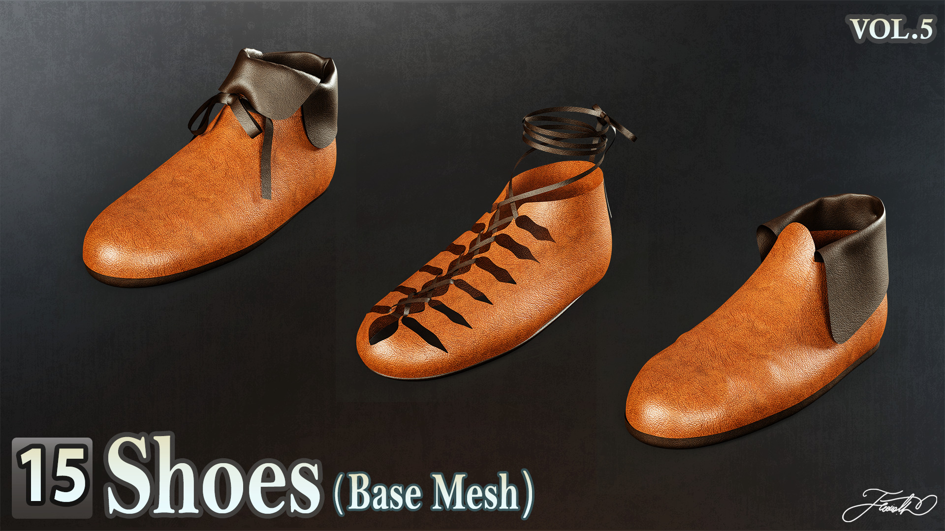 15 Shoes - Base Mesh Low-poly 3D model_5