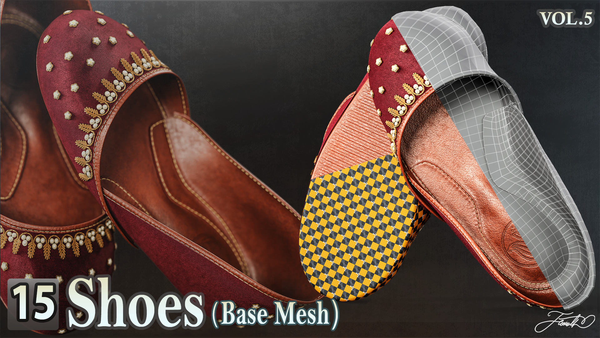 15 Shoes - Base Mesh Low-poly 3D model_1