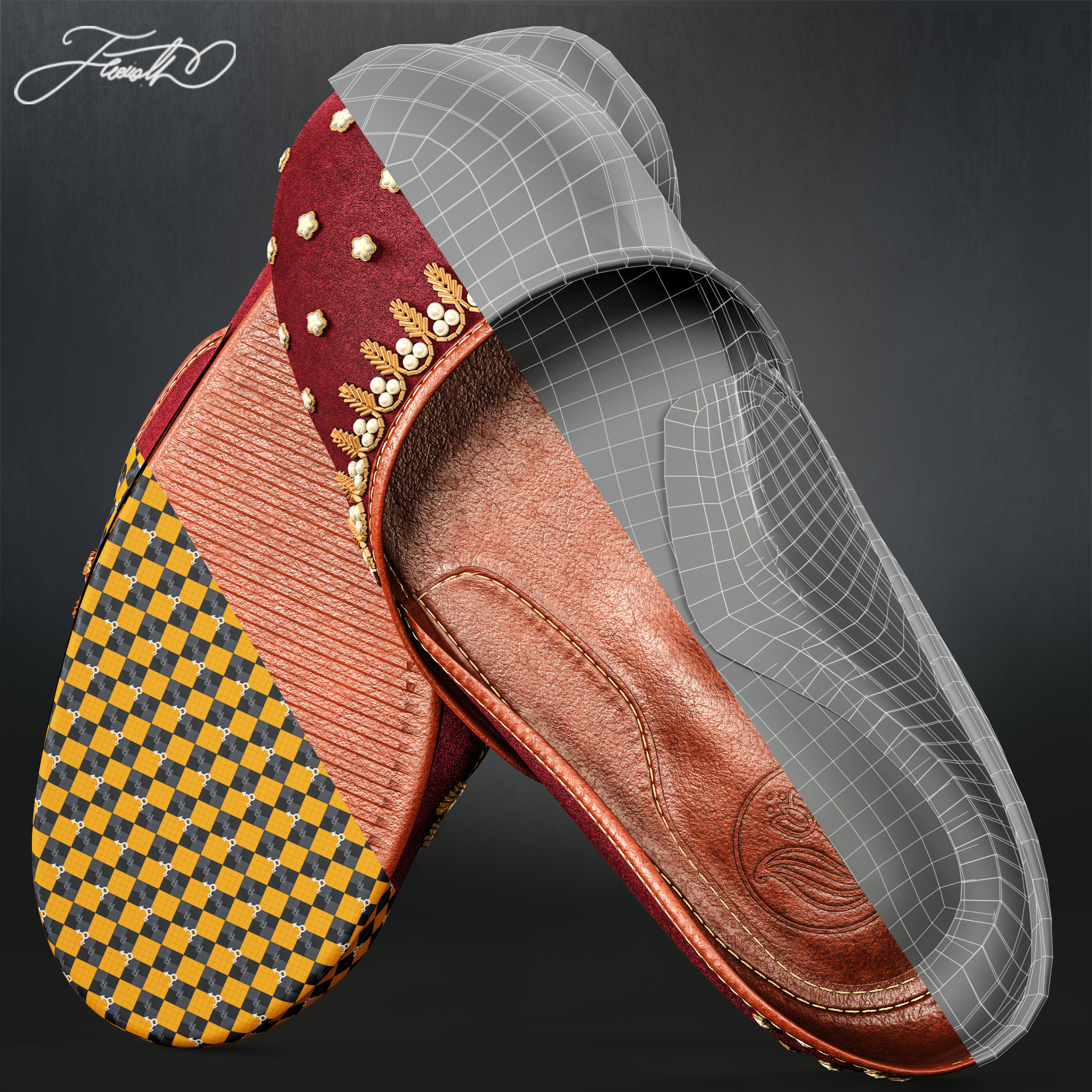 15 Shoes - Base Mesh Low-poly 3D model_9