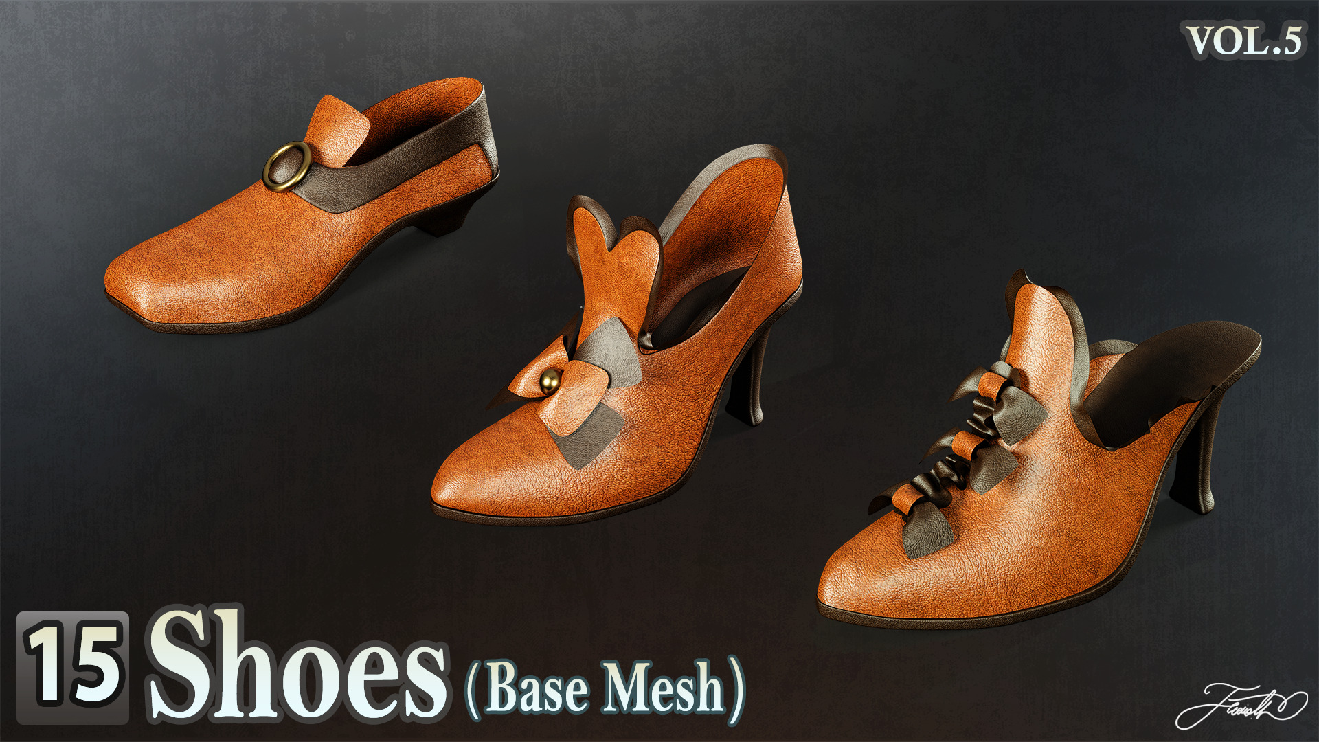 15 Shoes - Base Mesh Low-poly 3D model_7