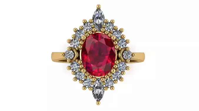 GLAMOROUS RUBY DIAMOND RING 3D PRINTABLE MODEL