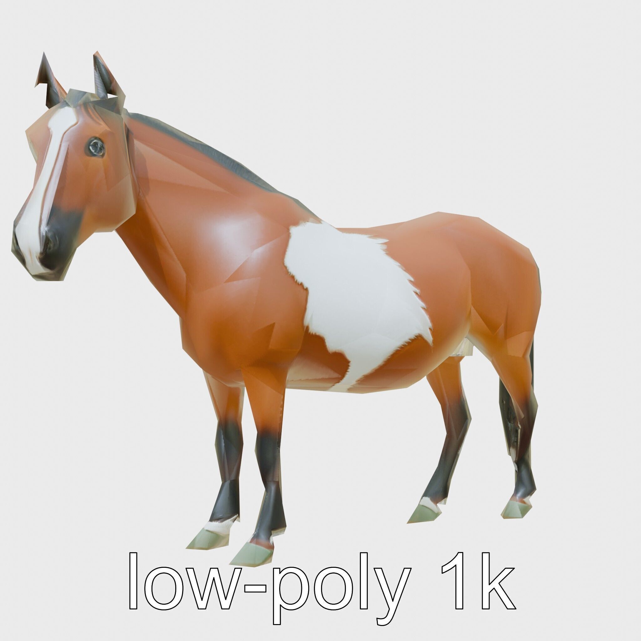 Bay Warmblood Horse Model with White Markings Low-poly 3D model_13