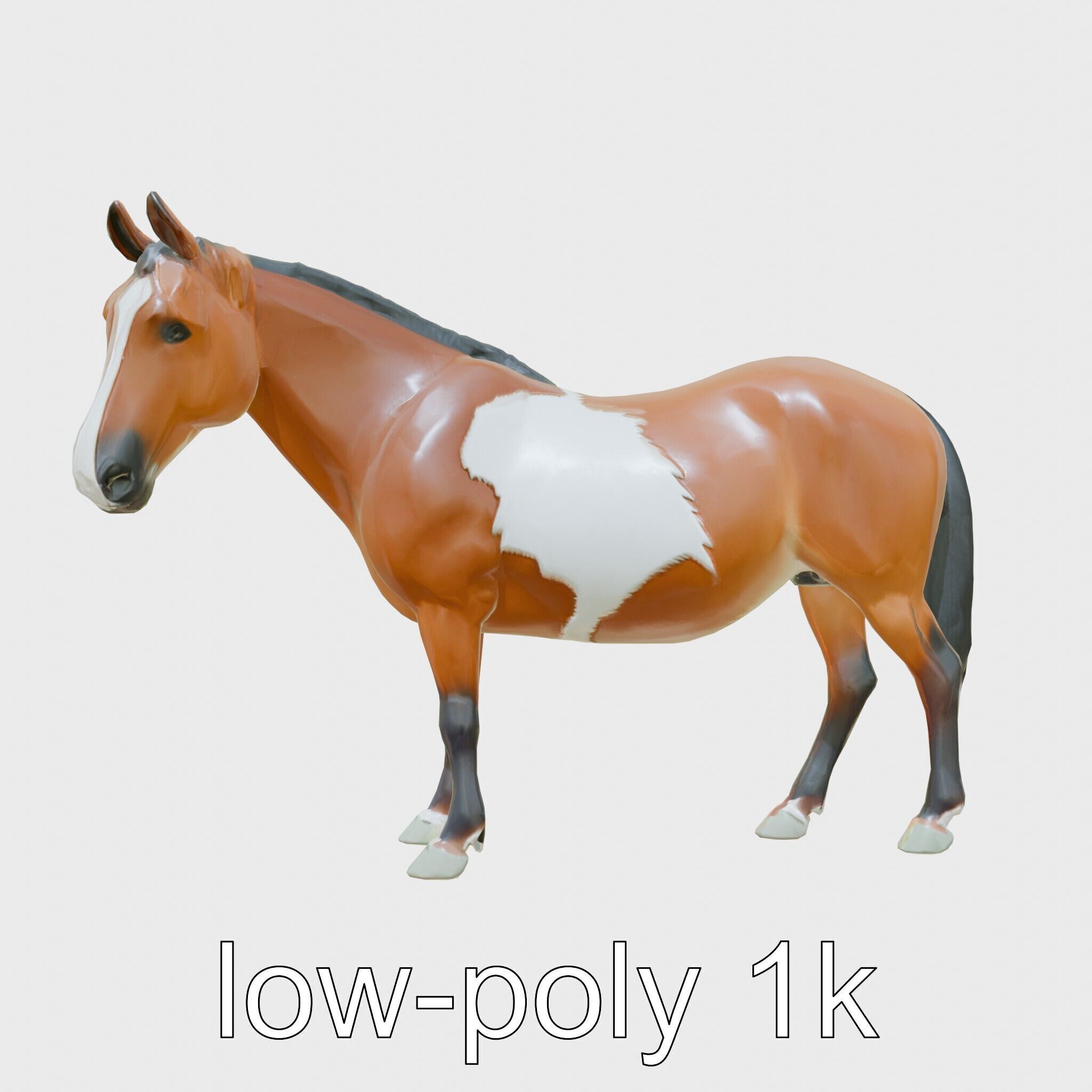 Bay Warmblood Horse Model with White Markings Low-poly 3D model_6