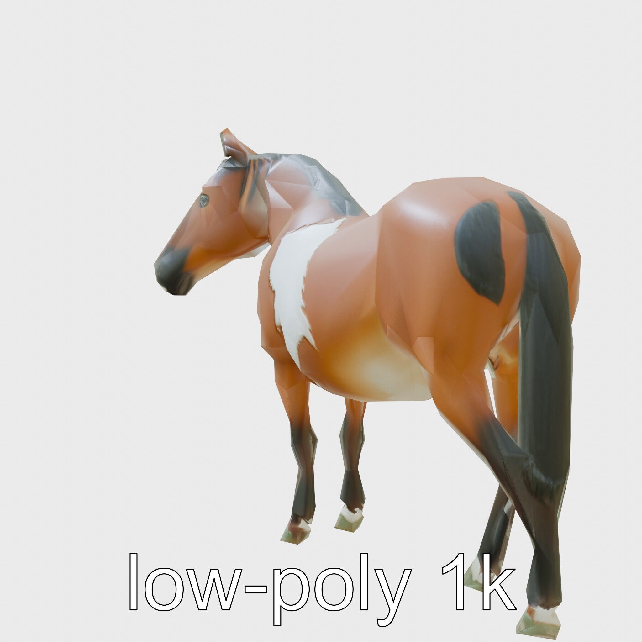 Bay Warmblood Horse Model with White Markings Low-poly 3D model_4