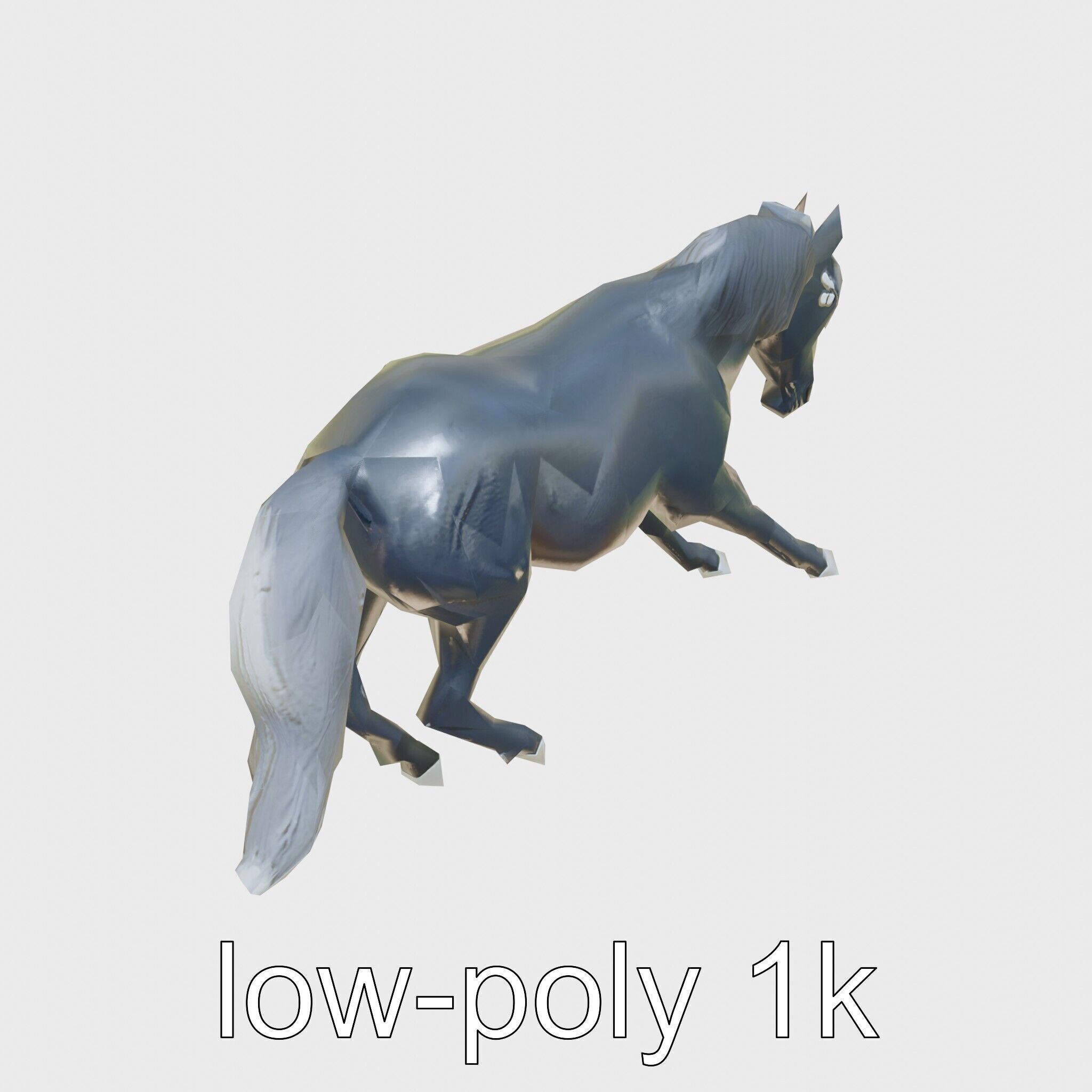 Majestic Black Friesian Horse in Motion Low-poly 3D model_24