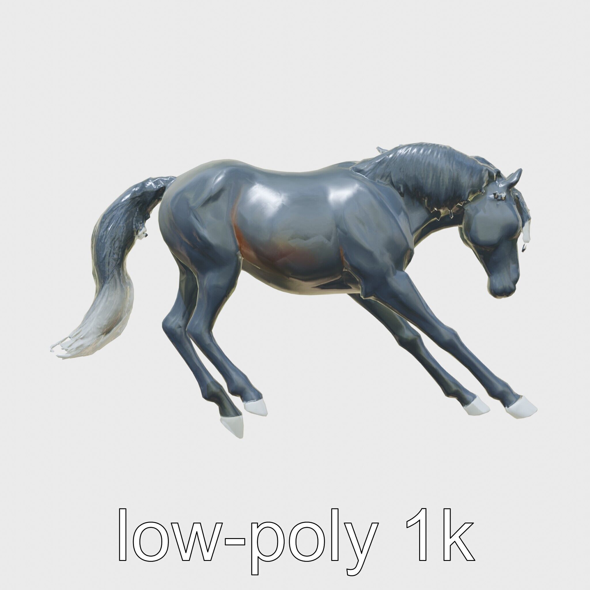 Majestic Black Friesian Horse in Motion Low-poly 3D model_28