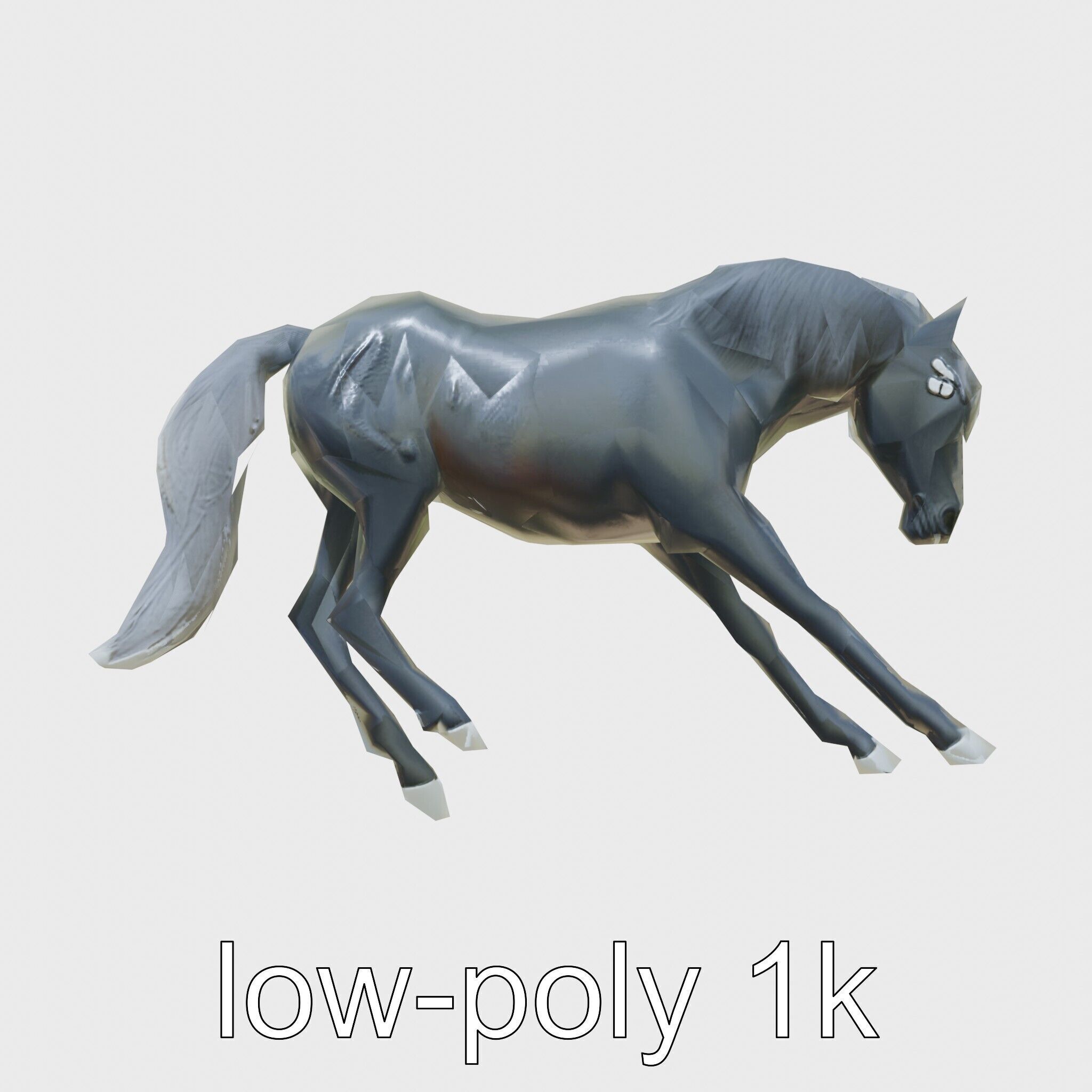 Majestic Black Friesian Horse in Motion Low-poly 3D model_7