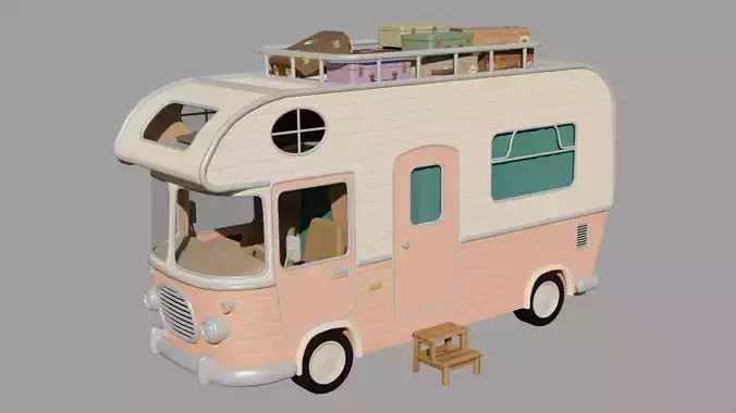 Stylized furnished Caravan-Camper 3D model