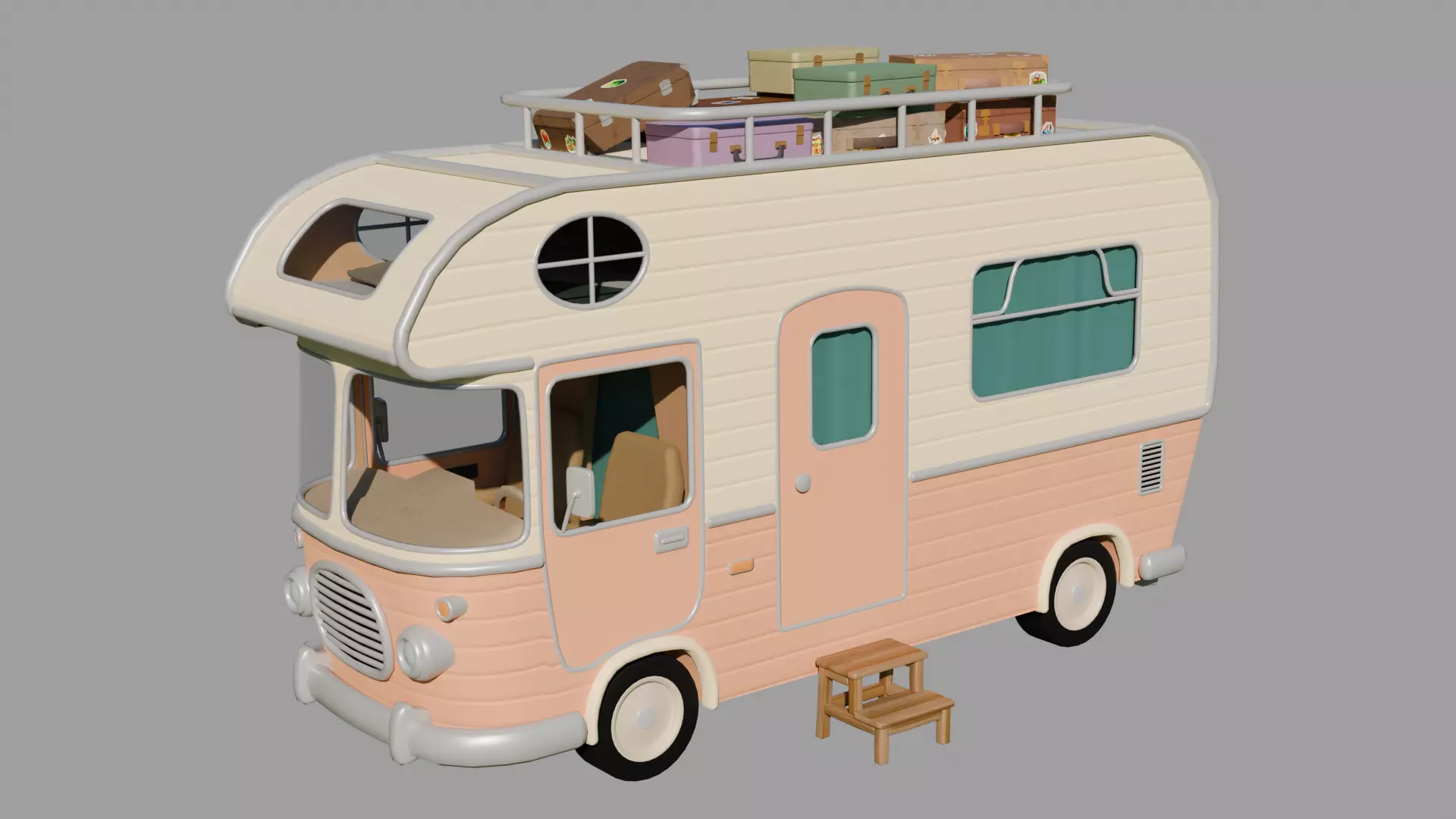 Stylized furnished Caravan-Camper 3D model