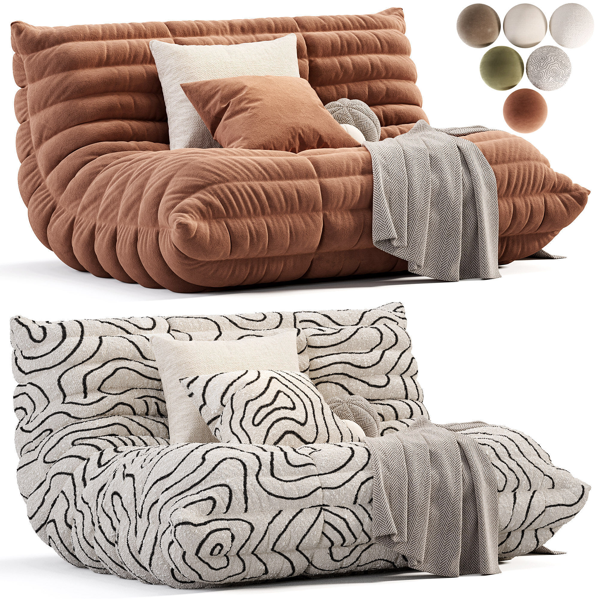 Togo Loveseat By Ligne Roset Low-poly 3D model_1