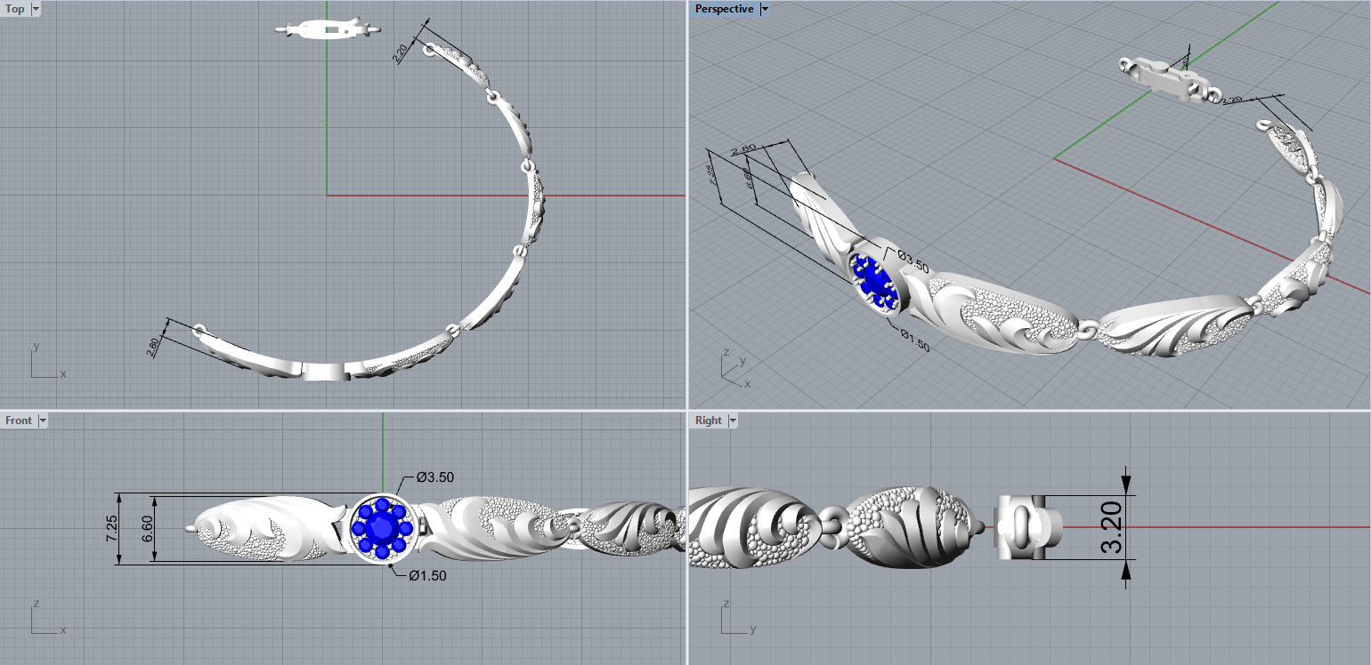 Diamond golden ratio Jewelry bracelet B3 3D print model_2