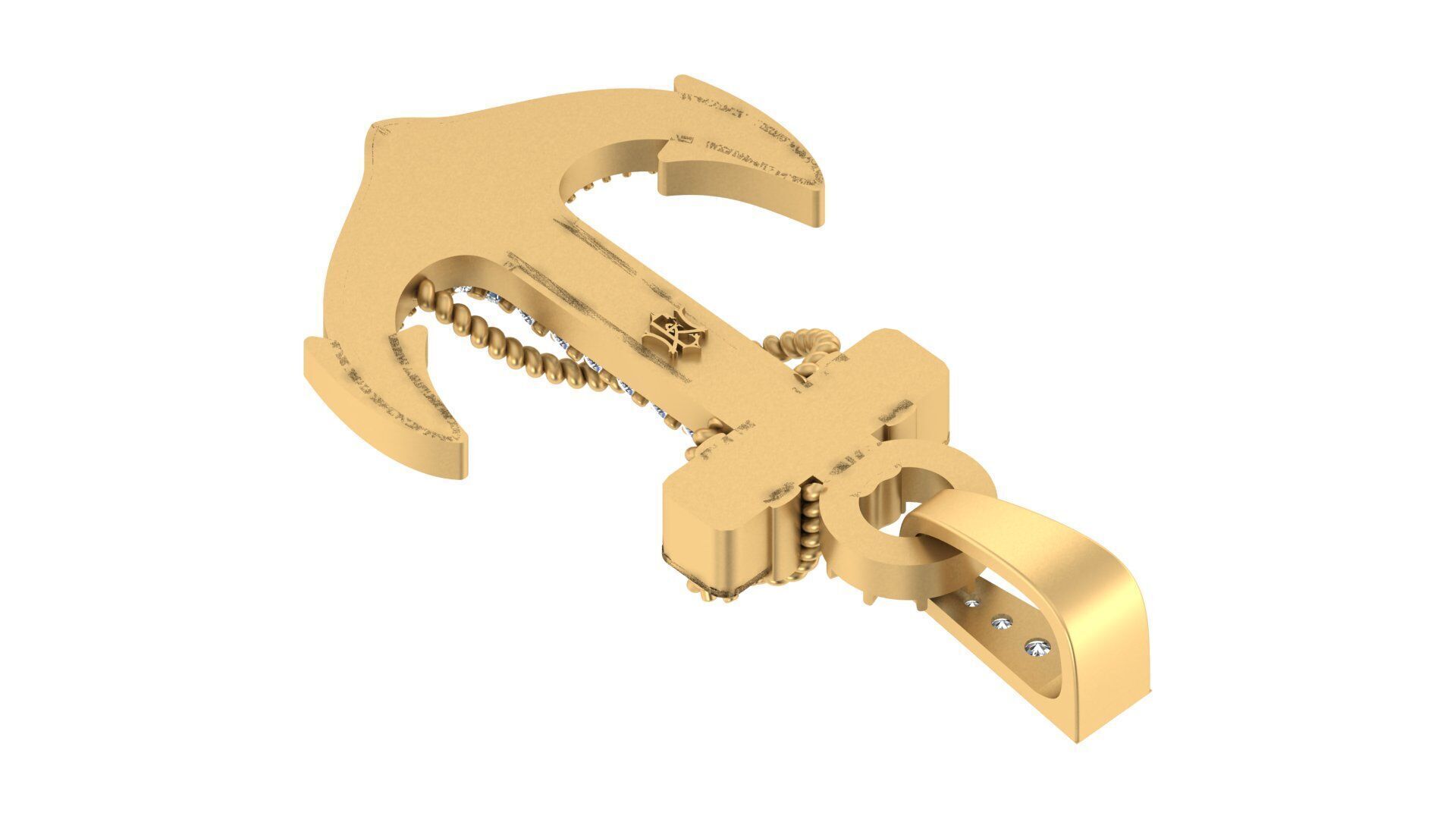 Iced-Out Nautical Anchor Pendant 3D print model_7