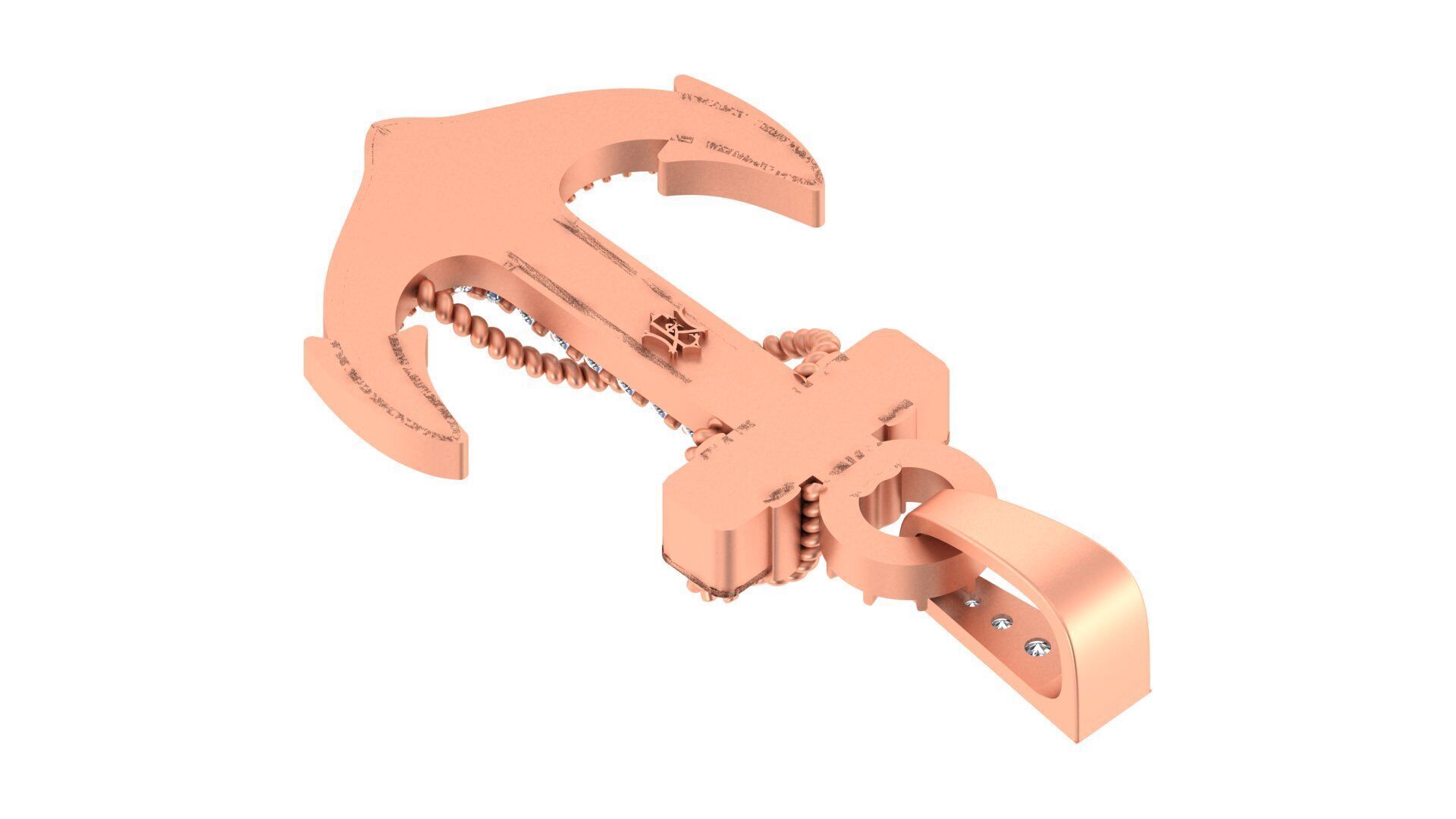 Iced-Out Nautical Anchor Pendant 3D print model_9