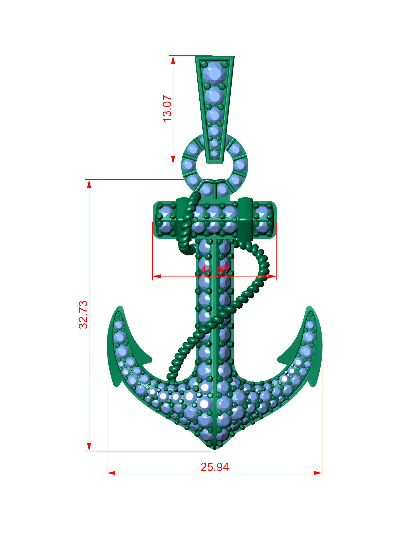 Iced-Out Nautical Anchor Pendant 3D print model_16