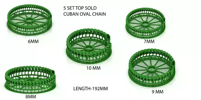 5 SET SPIRAL 3D Oval CUBAN BRACELET READY TO PRINT FULL BRACELET 3D Model Collection