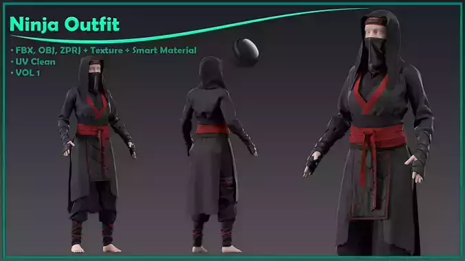 female ninja outfit with texture and smart material
