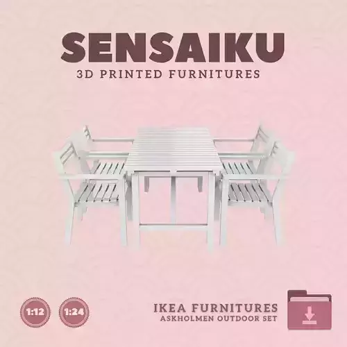 ASKHOLMEN Outdoor Table and Chairs for Dollhouse IKEA 3D Print 3D print model