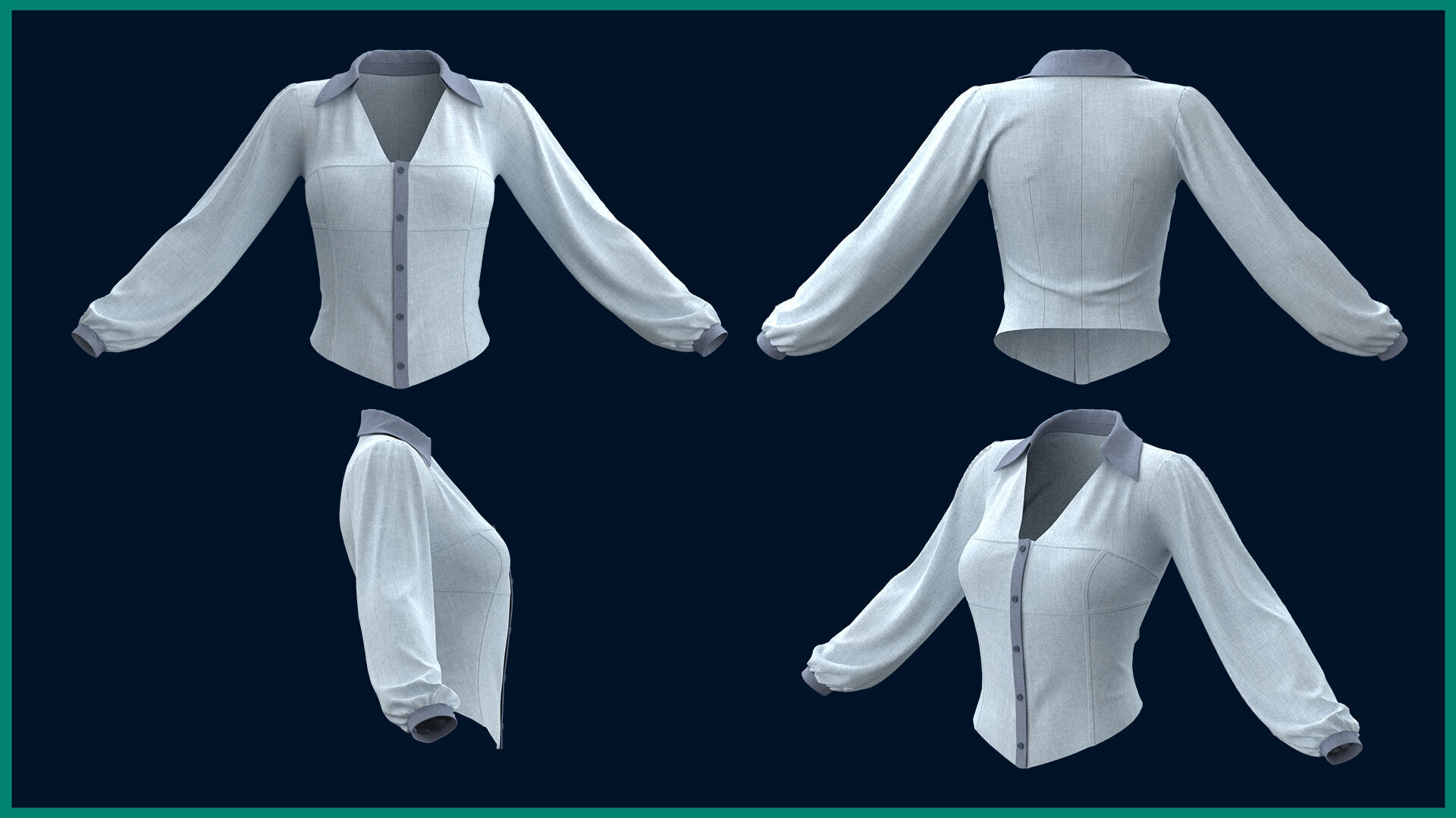 5 female blouse 3D model_1