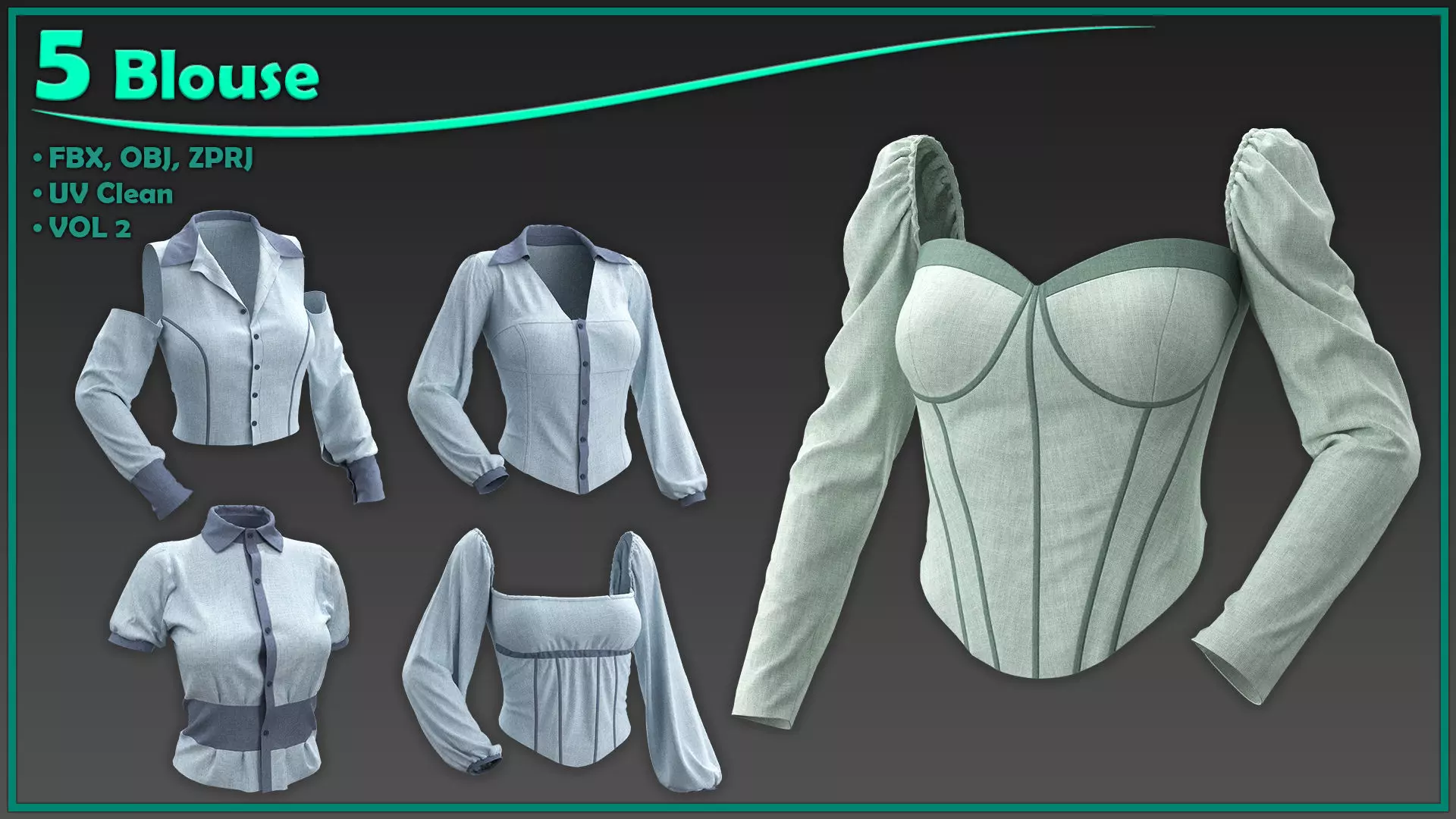 5 female blouse 3D model_0
