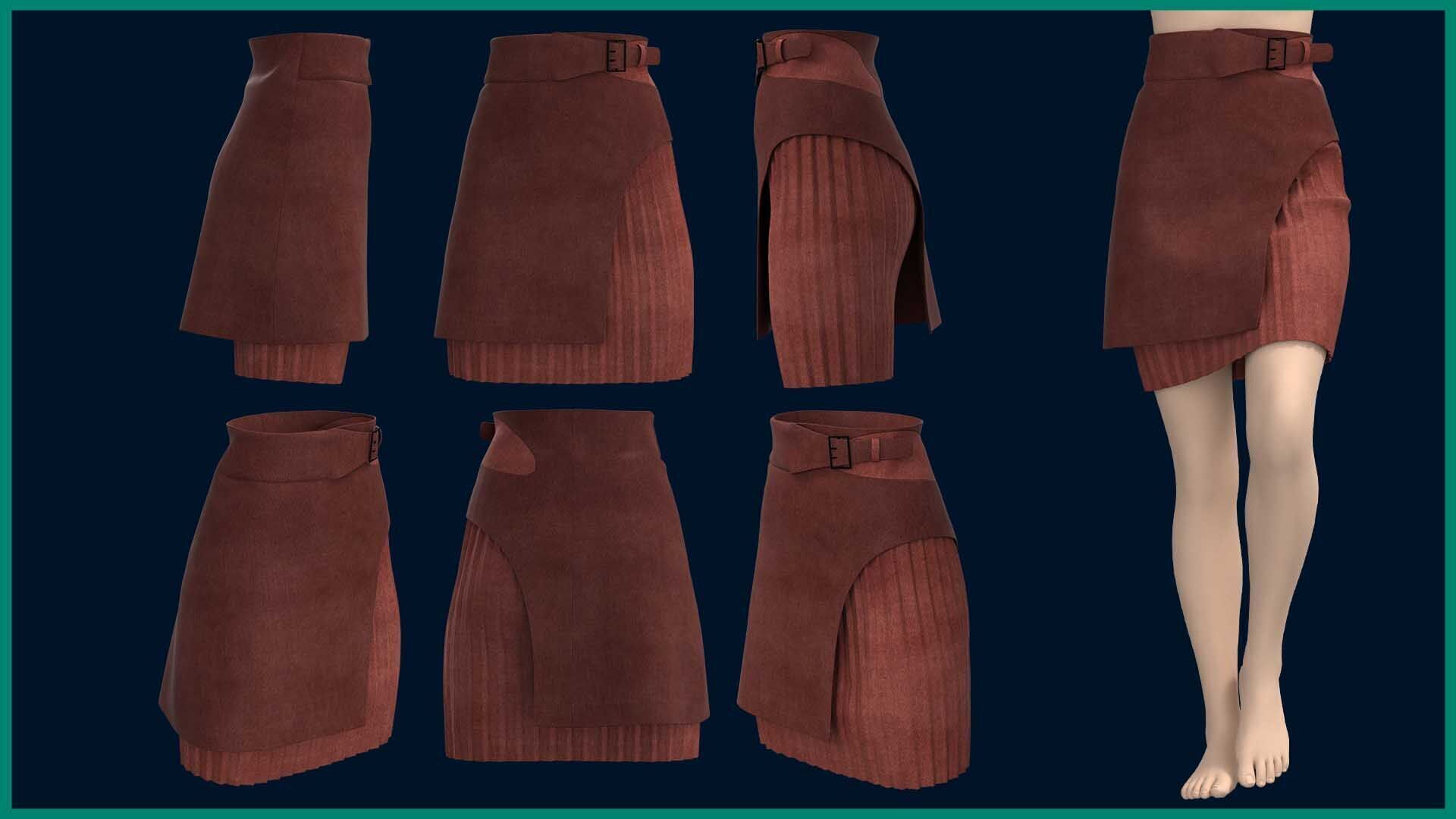 6 female classic skirt 3D model_2