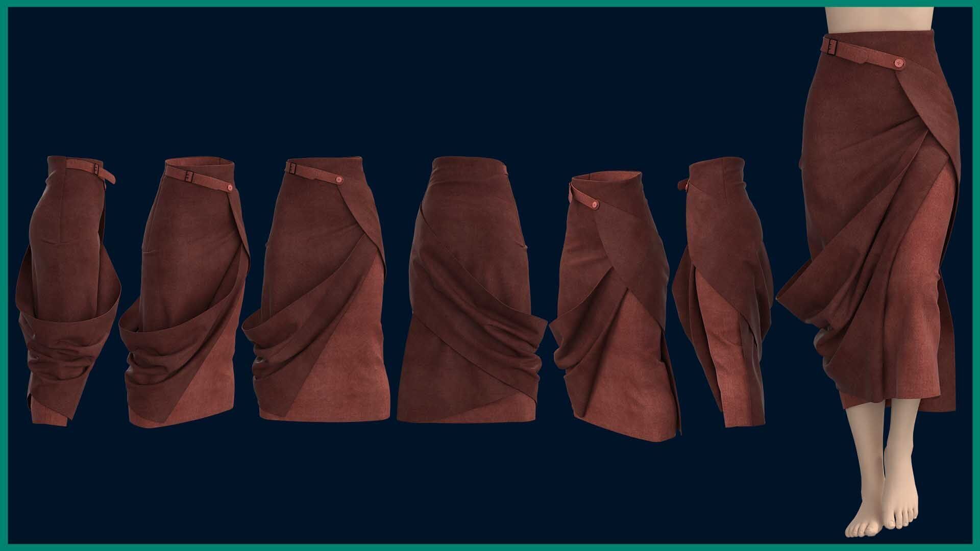 6 female classic skirt 3D model_4