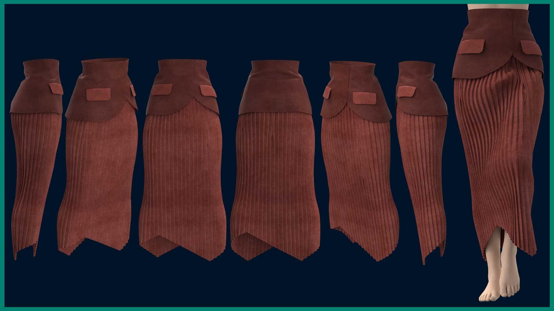 6 female classic skirt 3D model_3