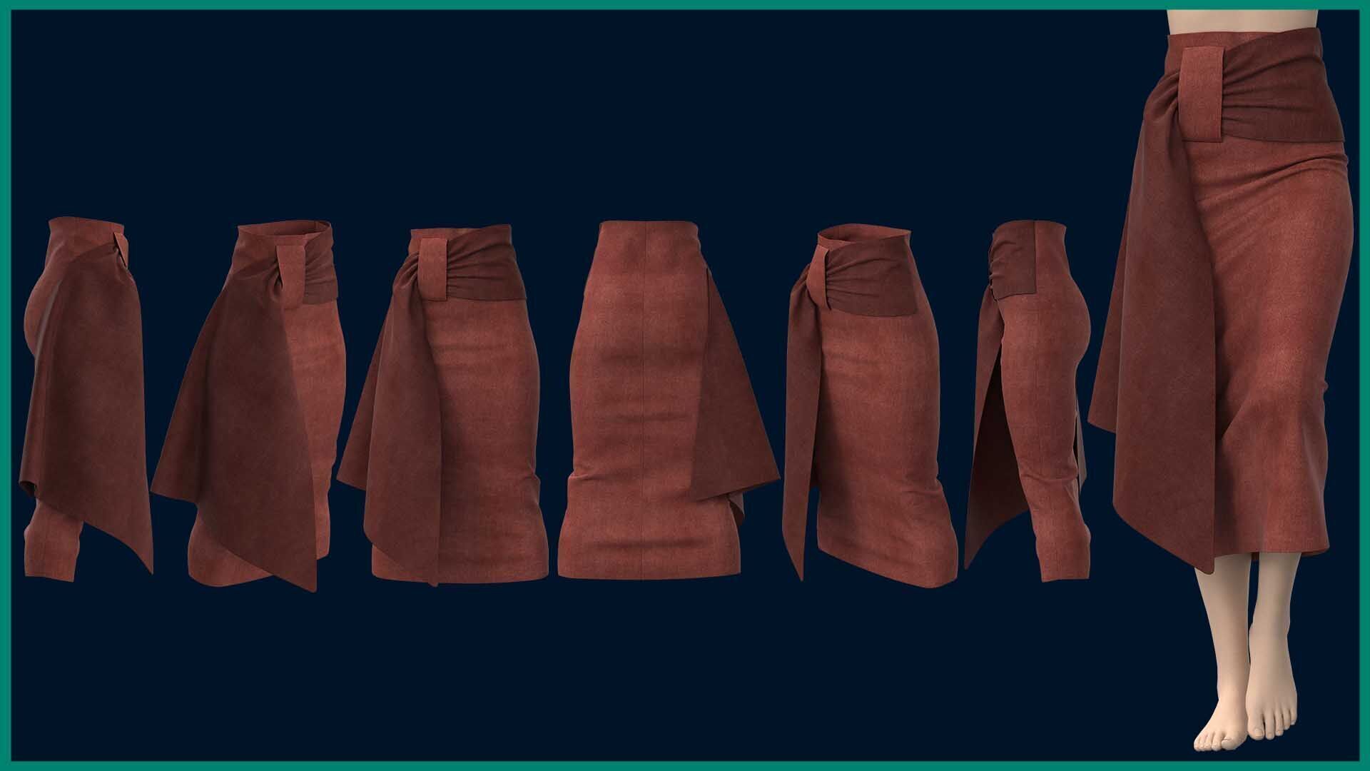 6 female classic skirt 3D model_5