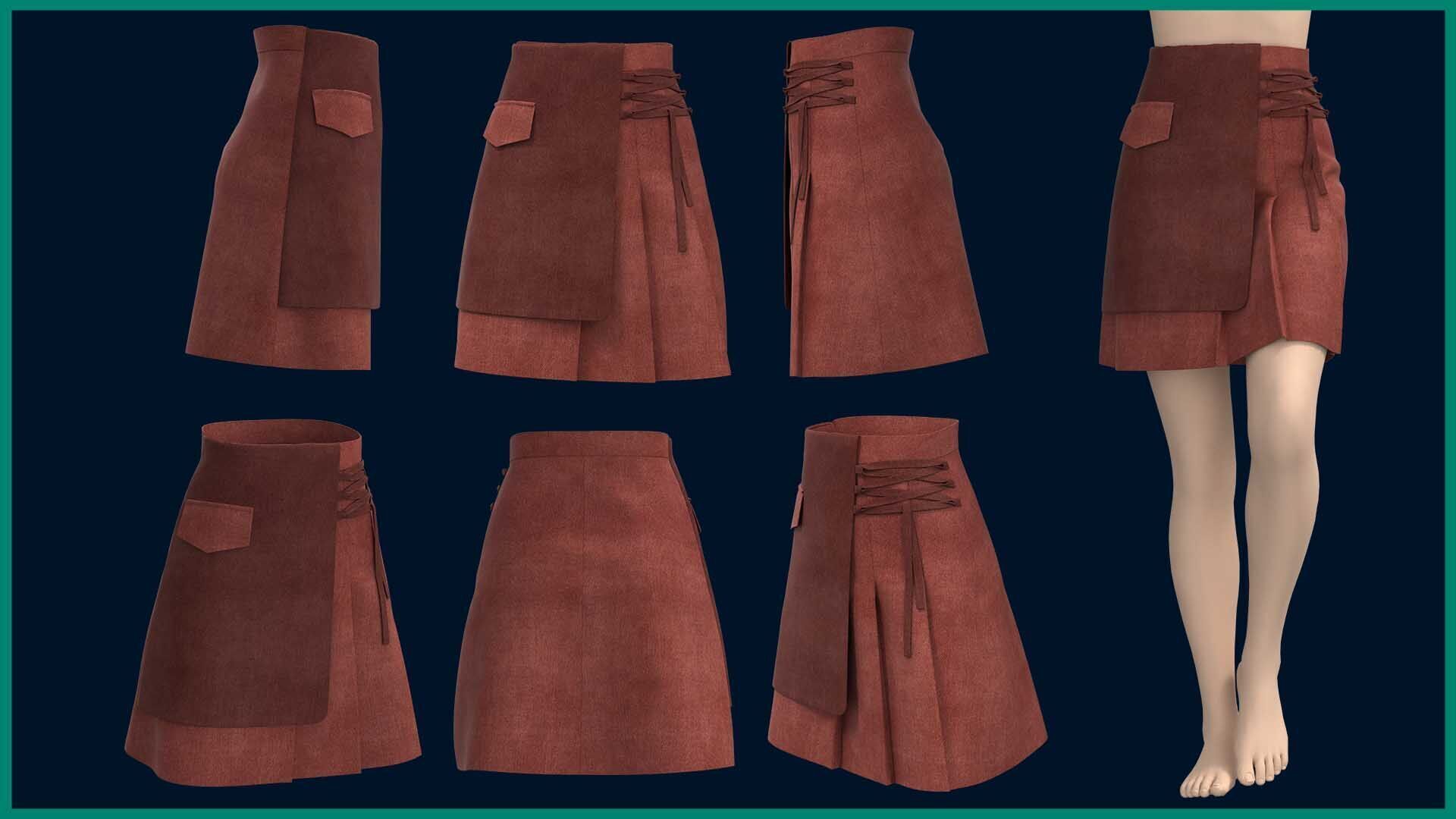 6 female classic skirt 3D model_1