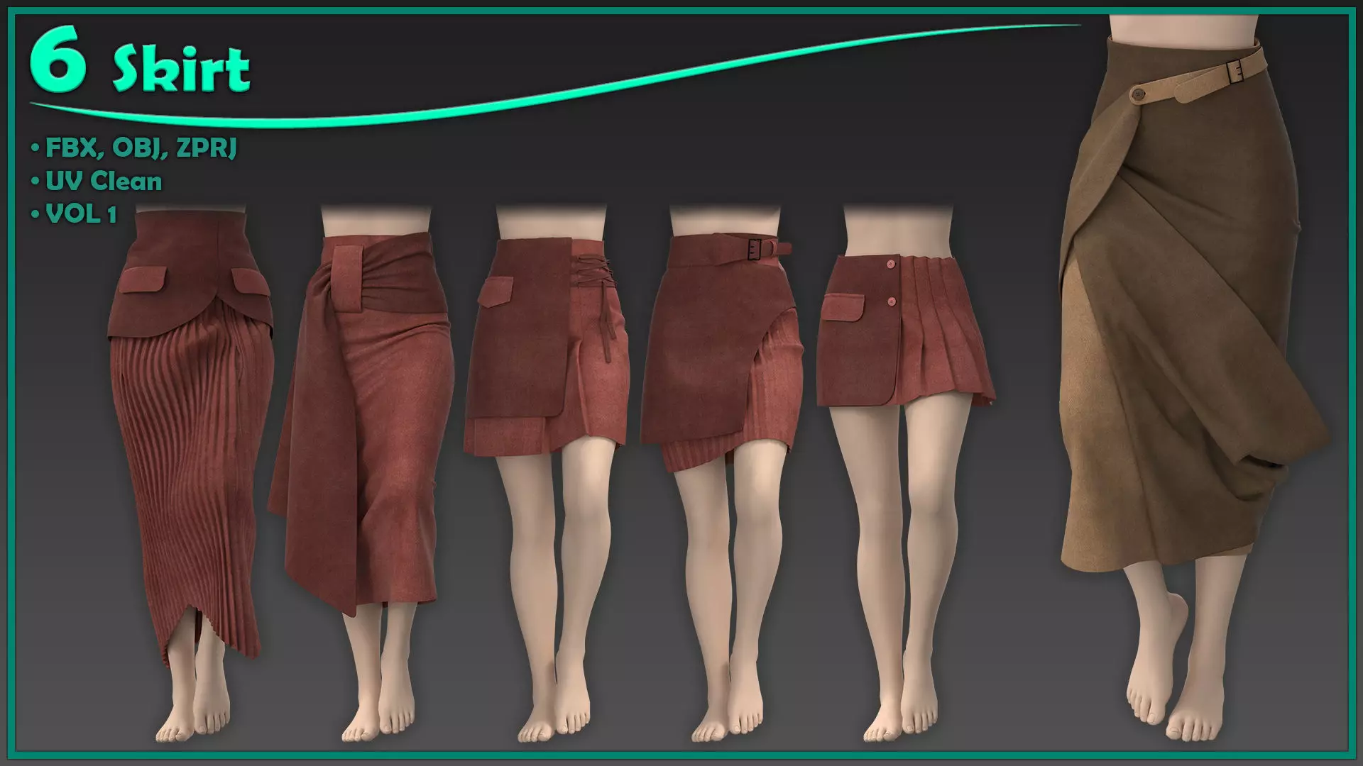 6 female classic skirt 3D model_0