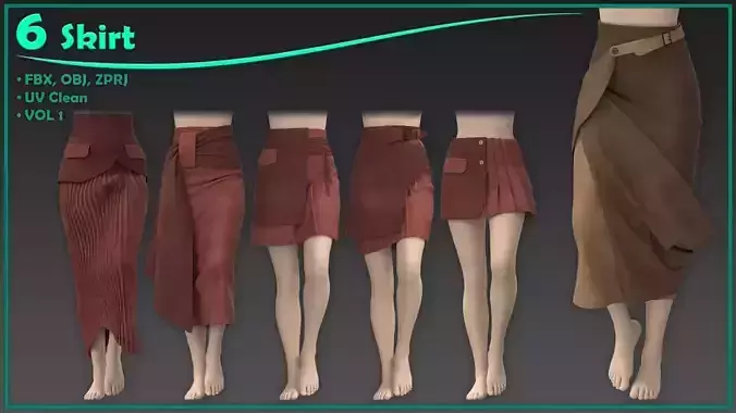 6 female classic skirt 3D model 6 female classic skirt 3D model
