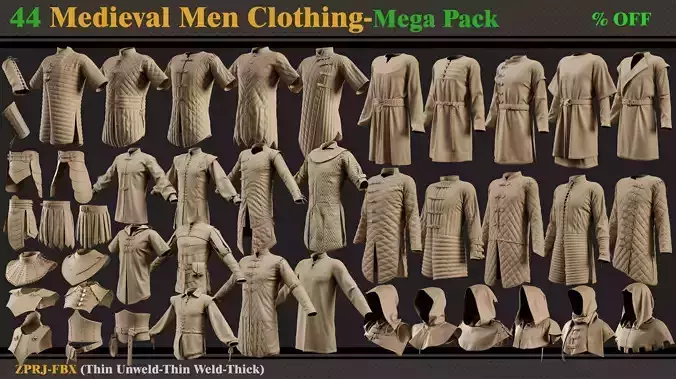 45 Medieval Men Clothing-MEGA PACK-zprj-fbx 3D model