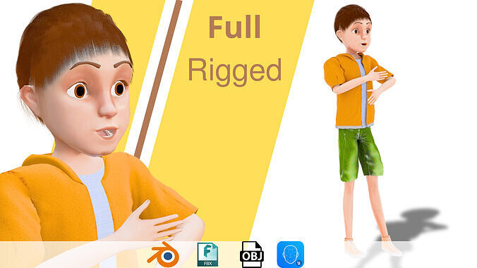 Cartoon Man Rigged model RealTime Male Low-poly 3D model