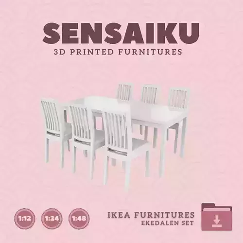 EKEDALEN Table and 6 Chairs for Mini Dollhouse IKEA 3D Print