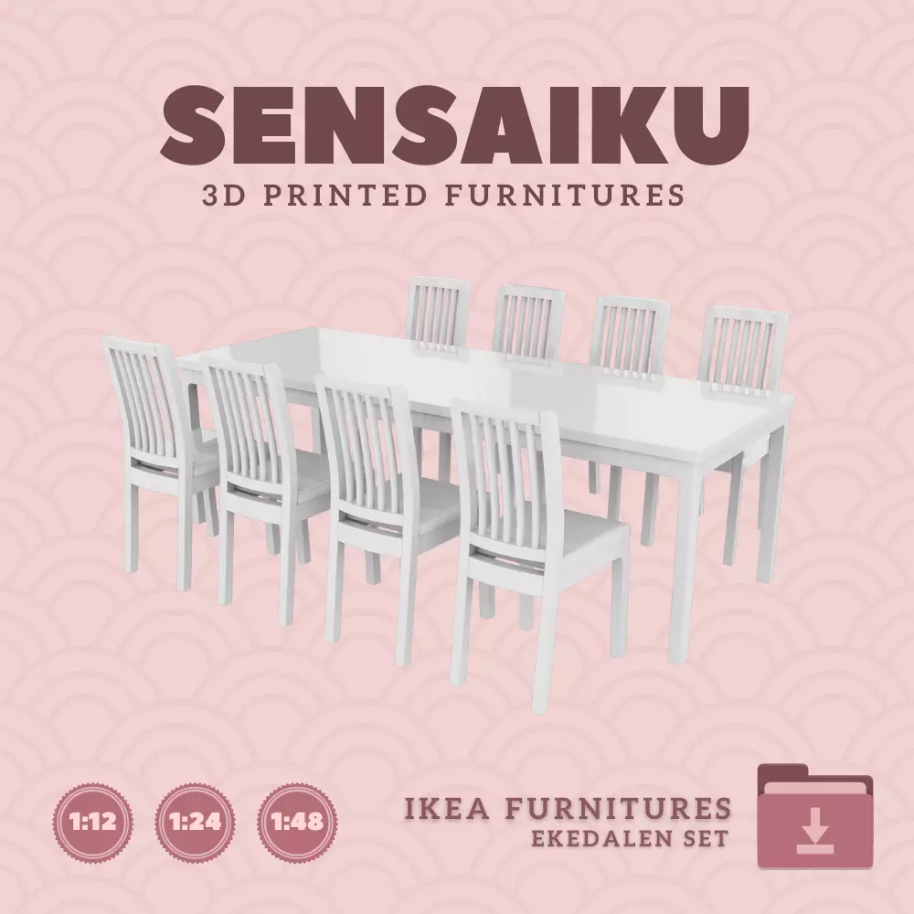 EKEDALEN Table and 8 Chairs for Dollhouse IKEA 3D Print 3D print model