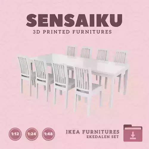 EKEDALEN Table and 8 Chairs for Dollhouse IKEA  3D Print