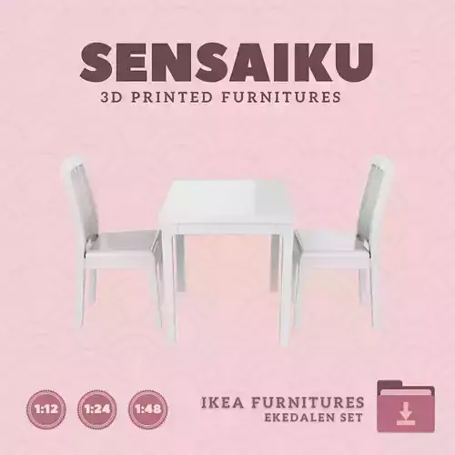 EKEDALEN Table and 2 Chairs for Mini Dollhouse IKEA 3D Print