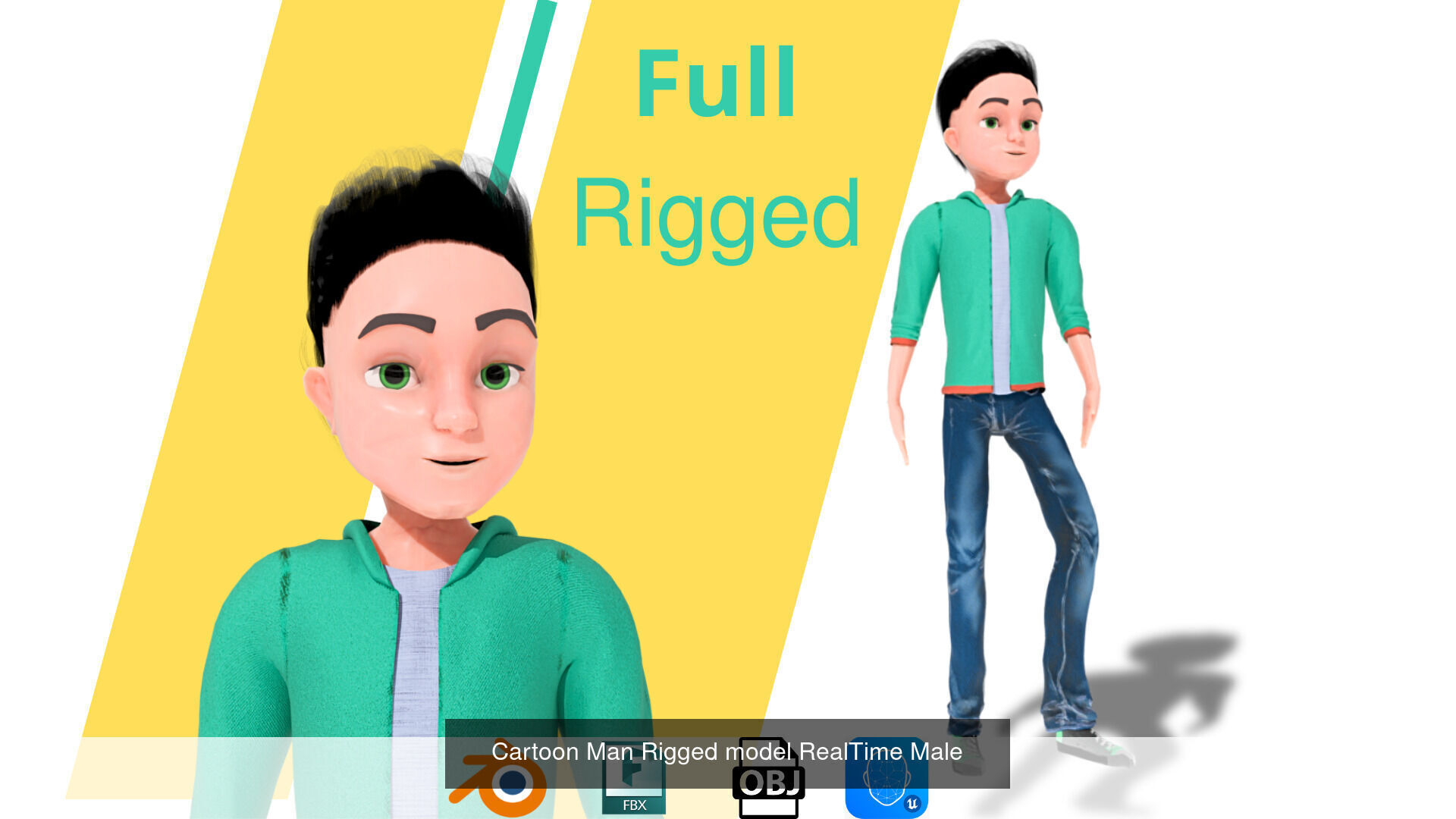 Cartoon Man Rigged model RealTime Male Low-poly 3D model 3D Model Collection_3