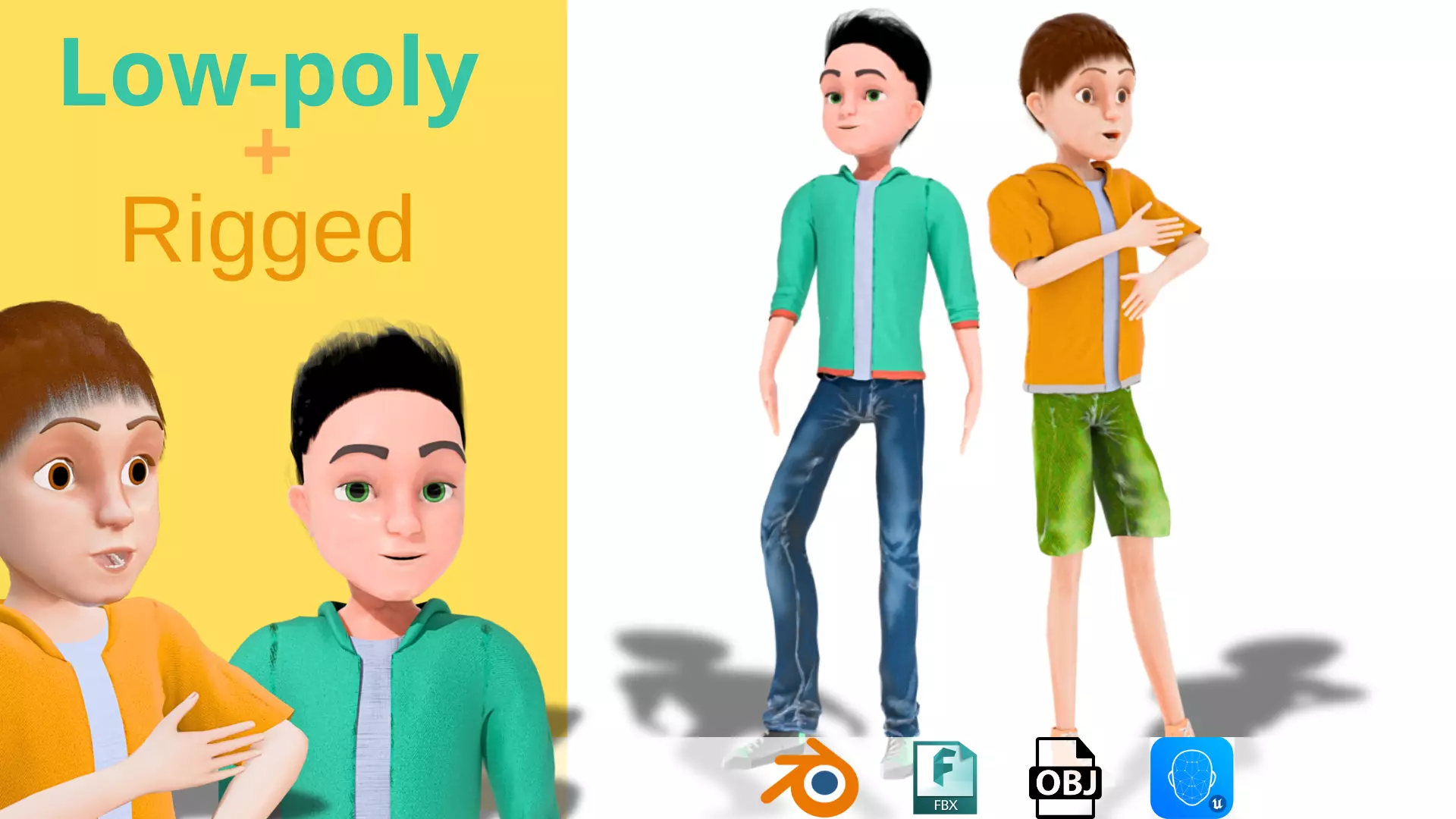 Cartoon Man Rigged model RealTime Male Low-poly 3D model 3D Model Collection_0