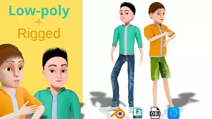 Cartoon Man Rigged model RealTime Male Low-poly 3D model 3D Model Collection