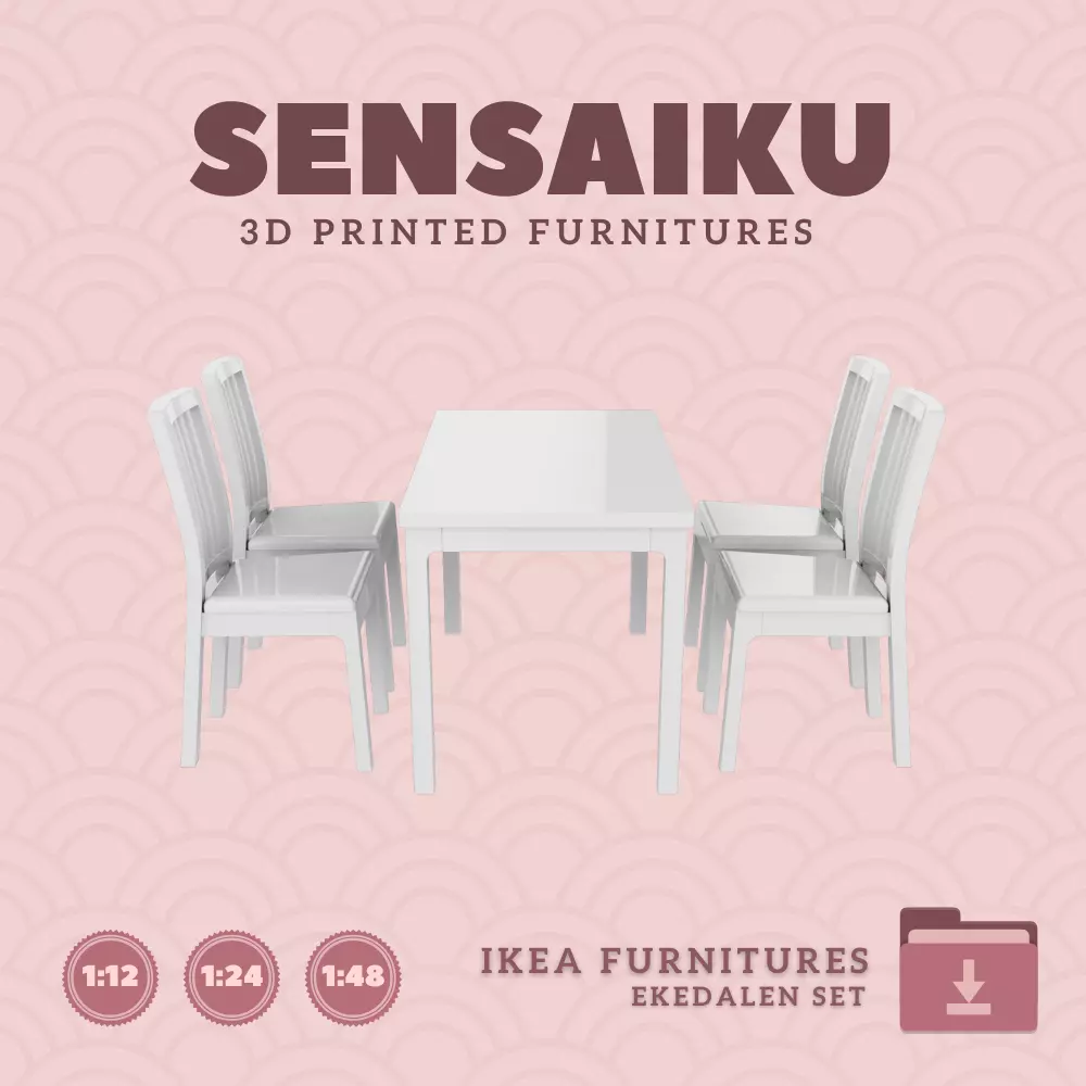 EKEDALEN Table and 4 Chairs for Mini Dollhouse IKEA 3D Print 3D print model