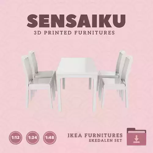 EKEDALEN Table and 4 Chairs for Mini Dollhouse IKEA 3D Print