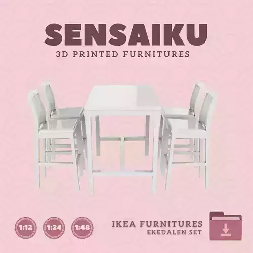 EKEDALEN Bar Table and Bar Stools for Dollhouse IKEA 3D Print